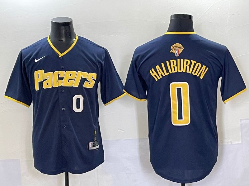 Men 2025 Indiana Pacers 0 Haliburton Blue Joint Name NBA Jersey style 23